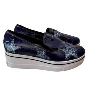 Stella McCartney Binx Stars Patent Leather Navy Blue Platform Shoes Women's 39/9